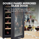 NNEDSZ POLYCOOL 47L 18 Bottle Wine Bar Fridge Countertop Cooler Compressor Mirrored Glass Door, Black