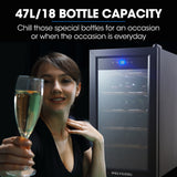 NNEDSZ POLYCOOL 47L 18 Bottle Wine Bar Fridge Countertop Cooler Compressor Mirrored Glass Door, Black