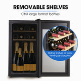 NNEDSZ POLYCOOL 47L 18 Bottle Wine Bar Fridge Countertop Cooler Compressor Mirrored Glass Door, Black