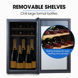 NNEDSZ POLYCOOL 72L 28 Bottle Wine Bar Fridge Countertop Cooler Compressor Mirrored Glass Door, Black