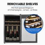 NNEDSZ POLYCOOL 95L 34 Bottle Wine Bar Fridge Underbench Cooler Compressor Glass Door, Black