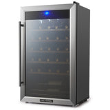 NNEDSZ POLYCOOL 34 Bottle Wine Bar Fridge, Under Bench, Glass Door w/ Stainless Steel Frame, Sliding Shelves, Silver