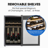 NNEDSZ POLYCOOL 128L 51 Bottle Wine Bar Fridge Underbench Cooler Compressor Glass Door, Black