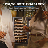 NNEDSZ POLYCOOL 51 Bottle Wine Bar Fridge, Under Bench, Glass Door w/ Stainless Steel Frame, Sliding Shelves, Silver