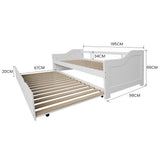 NNEDSZ KINGSTON SLUMBER Wooden Single Sofa Bed Frame with Trundle Underbed - White