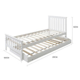 NNEDSZ KINGSTON SLUMBER Wooden Single Bed Frame w/ Pop Up Trundle, for Kids Bedroom, White
