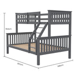 NNEDSZ Kingston Slumber Bunk Bed Triple Wooden Single Over Double Beds for Kids, Solid Pine Wood, Convertible Design, Grey