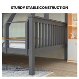 NNEDSZ Kingston Slumber Bunk Bed Triple Wooden Single Over Double Beds for Kids, Solid Pine Wood, Convertible Design, Grey