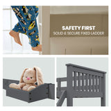 NNEDSZ Kingston Slumber Bunk Bed Triple Wooden Single Over Double Beds for Kids, Solid Pine Wood, Convertible Design, Grey