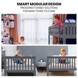 NNEDSZ Kingston Slumber Bunk Bed Triple Wooden Single Over Double Beds for Kids, Solid Pine Wood, Convertible Design, Grey