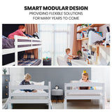 NNEDSZ KINGSTON SLUMBER Single Bunk Bed Frame, Solid Pine 2-in-1 Modular Design, White