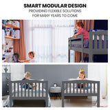 NNEDSZ Kingston Slumber Single Bunk Bed Frame Solid Pine Wood Timber, Modular Design, Grey