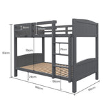 NNEDSZ KINGSTON SLUMBER Single Bunk Bed Frame, Solid Pine 2-in-1 Modular Design Convert to 2 Single Beds, Grey
