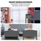 NNEDSZ KINGSTON SLUMBER Single Bunk Bed Frame, Solid Pine 2-in-1 Modular Design Convert to 2 Single Beds, Grey