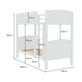 NNEDSZ Kingston Slumber Single Bunk Bed Frame Solid Pine Wood Timber, Modular Design, White