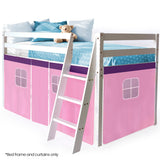 NNEDSZ Kingston Slumber Wooden Kids Single Loft Bed Frame - Hiding Space Underneath with Interchangeable Pink and Blue Curtains