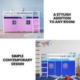 NNEDSZ Kingston Slumber Wooden Kids Single Loft Bed Frame - Hiding Space Underneath with Interchangeable Pink and Blue Curtains