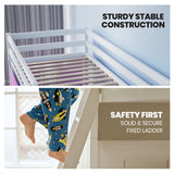 NNEDSZ Kingston Slumber Wooden Kids Single Loft Bed Frame - Hiding Space Underneath with Interchangeable Pink and Blue Curtains