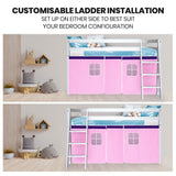 NNEDSZ Kingston Slumber Wooden Kids Single Loft Bed Frame - Hiding Space Underneath with Interchangeable Pink and Blue Curtains