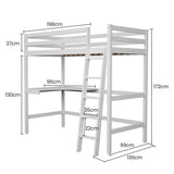 NNEDSZ KINGSTON SLUMBER Wooden Kids Single Loft Bed Frame with Desk - White
