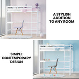 NNEDSZ KINGSTON SLUMBER Wooden Kids Single Loft Bed Frame with Desk - White