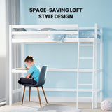NNEDSZ KINGSTON SLUMBER Wooden Kids Single Loft Bed Frame with Desk - White