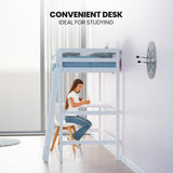 NNEDSZ KINGSTON SLUMBER Wooden Kids Single Loft Bed Frame with Desk - White