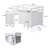 NNEDSZ KINGSTON SLUMBER Wooden Kids Single Loft Bed Frame with Pull Out Desk, Storage Drawers, Cabinet - White