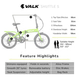 NNEDSZ VALK Shuttle 5 Electric Folding Bike, Gen II, 20" Tyres, Shimano 7-Speed, Lime Green