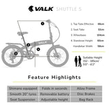 NNEDSZ VALK Shuttle 5 Electric Folding Bike, Gen II, 20" Tyres, Shimano 7-Speed, Dark Grey