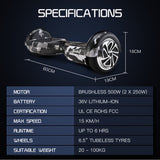 NNEDSZ Electric Hoverboard Scooter 6.5 Inch Wheels, Colour LED Lighting, Carry Bag, Gen III Camo Grey