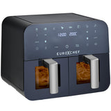 NNEDSZ EuroChef 9L Dual Zone Air Fryer, Electric Digital Airfryer Twin Drawers, Black/Silver