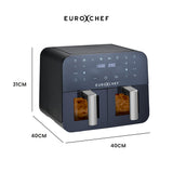 NNEDSZ EuroChef 9L Dual Zone Air Fryer, Electric Digital Airfryer Twin Drawers, Black/Silver