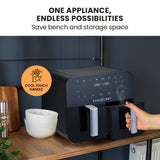 NNEDSZ EuroChef 9L Dual Zone Air Fryer, Electric Digital Airfryer Twin Drawers, Black/Silver