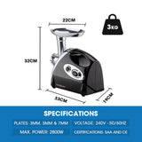 NNEDSZ EUROCHEF Electric Meat Grinder, Stainless Steel Mincer Sausage Filler Kibbe Maker, Black