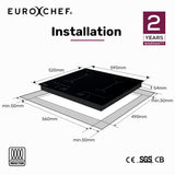 NNEDSZ EuroChef 60cm 4 Zone Induction Cooktop, 7200W Electric, Dual Link Bridged Zone Hobs, Touch Controls