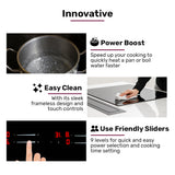 NNEDSZ EuroChef 60cm 4 Zone Induction Cooktop, 7200W Electric, Dual Link Bridged Zone Hobs, Touch Controls