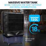 POLYCOOL 130L 750W Evaporative Air Cooler, Commercial Industrial Grade, Remote Control, Purifier, Fan