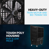 POLYCOOL 130L 750W Evaporative Air Cooler, Commercial Industrial Grade, Remote Control, Purifier, Fan