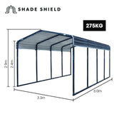 NNEDSZ SHADE SHIELD Single Carport Shed 3.3 x 6 x 2.9m, Galvanised Steel Frame, Powder Coated Gable Roof, Shelter for Car Caravan Boat Tractor Agricultural