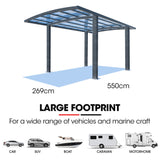 NNEDSZ SHADE SHIELD Arched Single Carport 3.0m x 5.5m x 3.4m, Aluminium Alloy Frame, Polycarbonate Roof, Shelter for Car or Outdoor Living