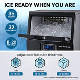 POLYCOOL Commercial Ice Maker Machine, up to 35kg/24hr, Timer & Self Cleaning Programs