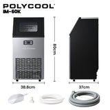 POLYCOOL Commercial Ice Maker Machine, up to 60kg/24hr, Timer & Self Cleaning Programs