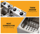 NNEDSZ EuroChef Commercial Electric Deep Fryer Twin Frying Basket Chip Cooker Fry