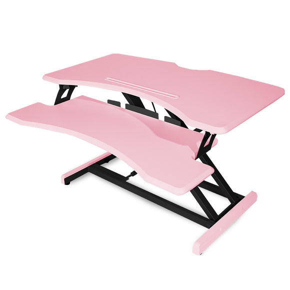 NNEDSZ Fortia Desk Riser 77cm Wide Adjustable Sit to Stand for Dual Monitor, Keyboard, Laptop, Pink