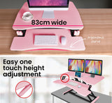 NNEDSZ Fortia Desk Riser 77cm Wide Adjustable Sit to Stand for Dual Monitor, Keyboard, Laptop, Pink