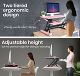 NNEDSZ Fortia Desk Riser 90cm Wide Adjustable Sit to Stand for Dual Monitor, Keyboard, Laptop, Pink