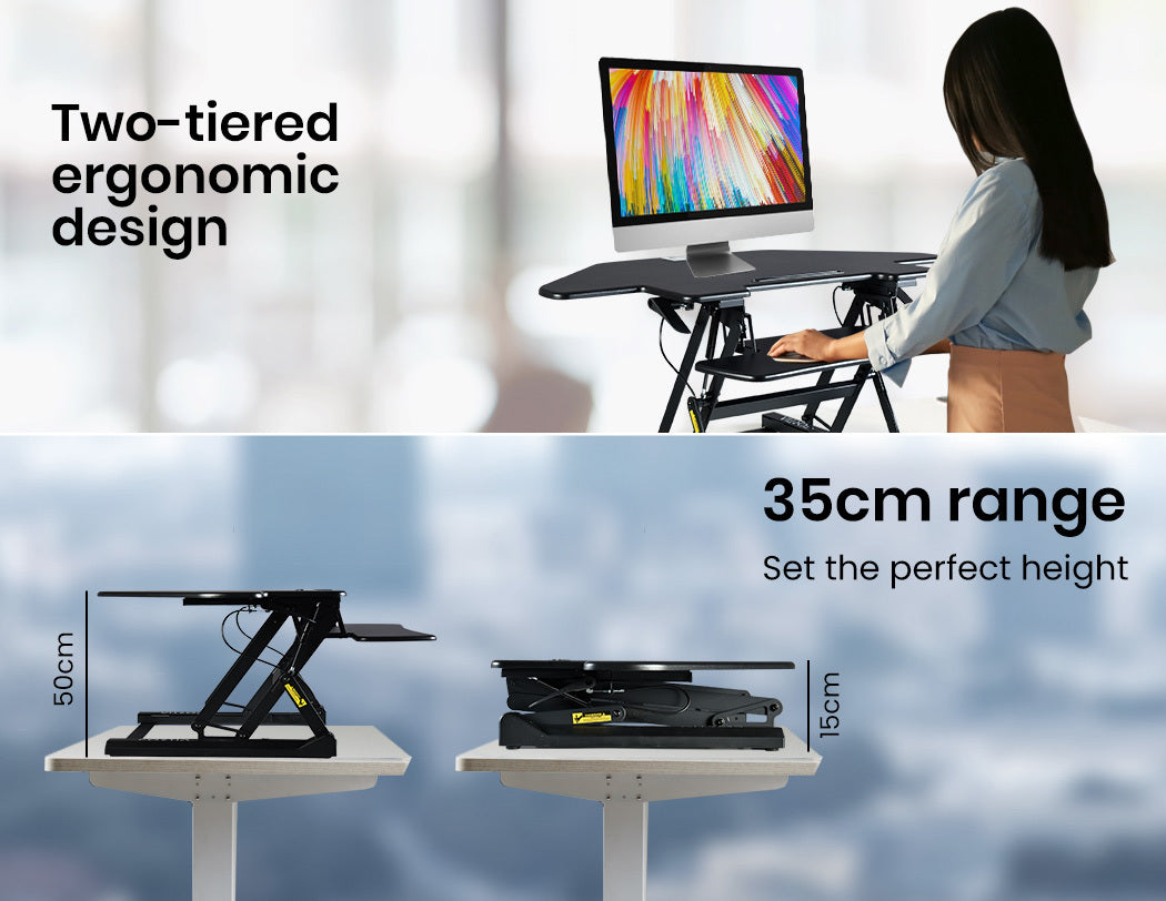 NNEDSZ Fortia Corner Desk Riser 110cm Wide Adjustable Sit to Stand for ...