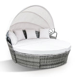 NNEDSZ LONDON RATTAN 3PC Outdoor Daybed Patio Rattan Sofa Sun Lounge Furniture Grey Wicker Off White Canopy