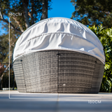 NNEDSZ LONDON RATTAN 3PC Outdoor Daybed Patio Rattan Sofa Sun Lounge Furniture Grey Wicker Off White Canopy